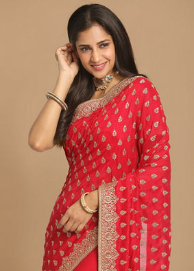 alt message - Mohey Women Enigmatic Rani Pink Saree image number 1